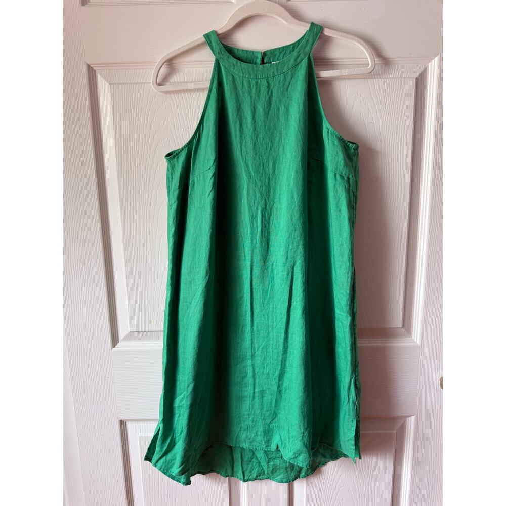 Sigrid Olsen 100% Linen Halter Shift Dress Green High Low Hem Size M Breezy
